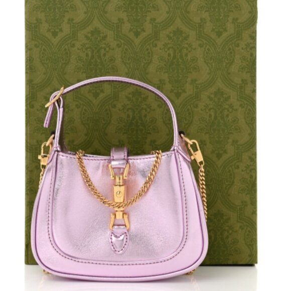 Gucci Laminated Nappa Nano Jackie 1961 Hobo Metallic Pink - Picture 1 of 10